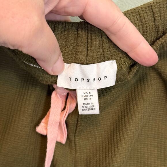 Topshop Short Womens 2 Green Run Booty Pull On Drawstring Athletic Gym Lounge - Picture 5 of 6